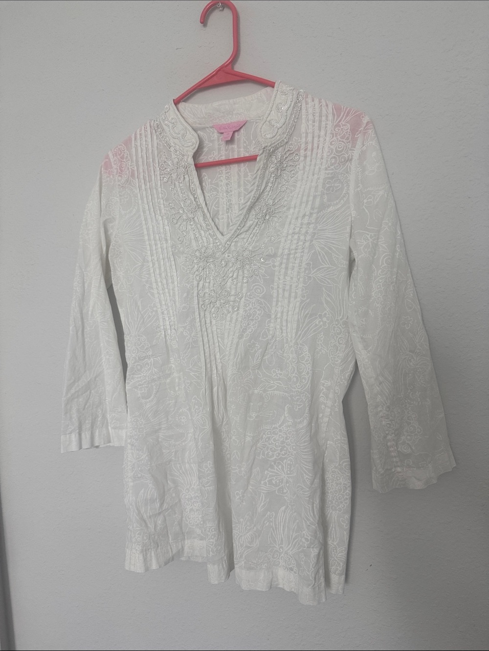 Lilly Pulitzer White Embroidered V-Neck Tunic